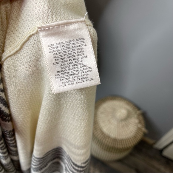 Anthropologie Sparrow Knit Sweater Herringbone Women’s SZ Large Ivory Gray - Picture 4 of 5